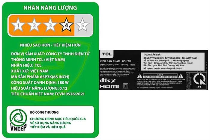 Google Tivi QLED TCL AI 4K 65 inch 65P7K